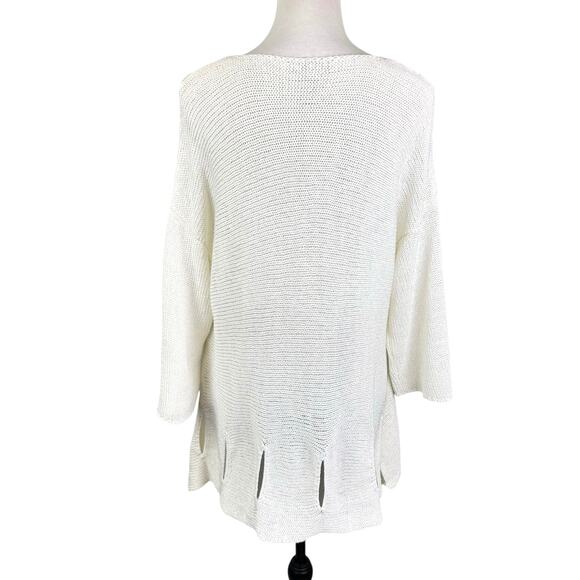 John Mark Ivory White Open Knit Cut Out Hem A-line Tunic Sweater - Picture 3 of 11